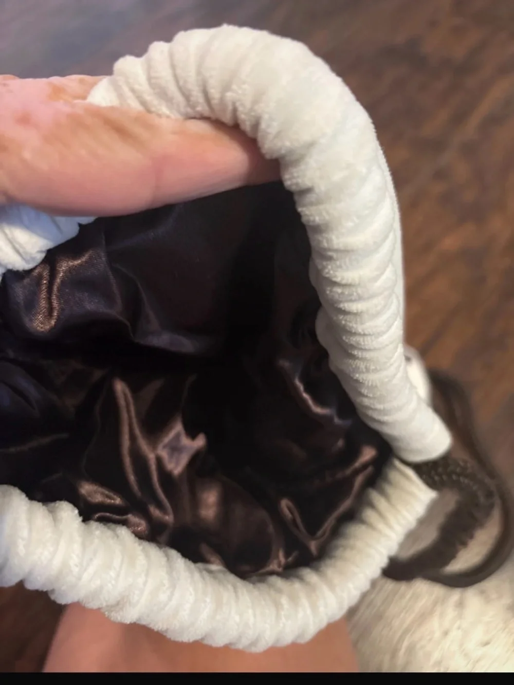 Y2K Nike velour White Drawstring Backpack with Brown Accents